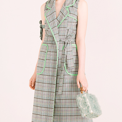 2016早秋纯棉气质西装领女士修身中长款马甲无袖格纹外套