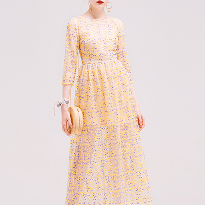 2016夏装性感透视网纱绣花长裙真丝吊带裙两件套连衣裙女