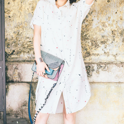 泼墨天丝长款衬衫