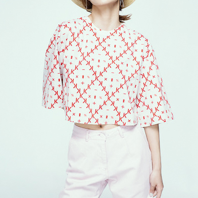 符号图案圆领衬衫